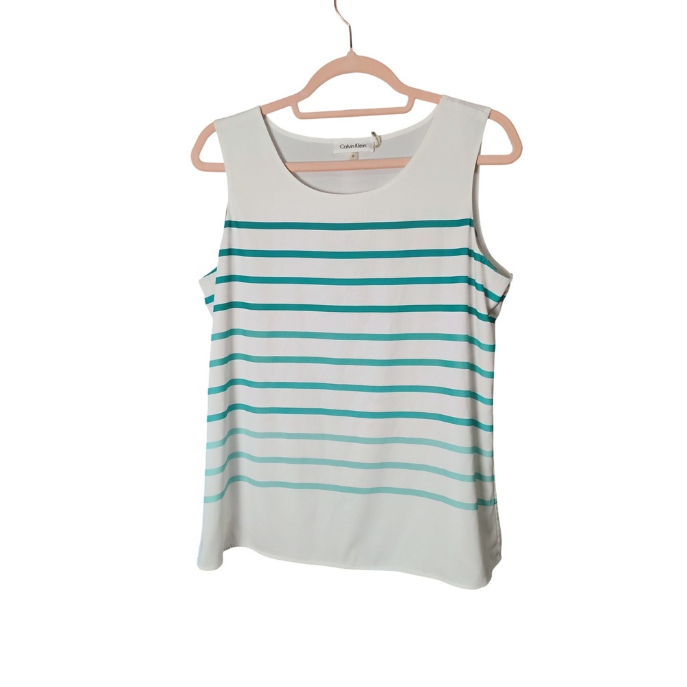 Calvin‎ Klein Lightweight White Striped Tank Top Sleeveless Blouse Women's M